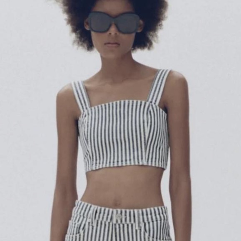 Zara Striped Denim Crop Tank Top NWT